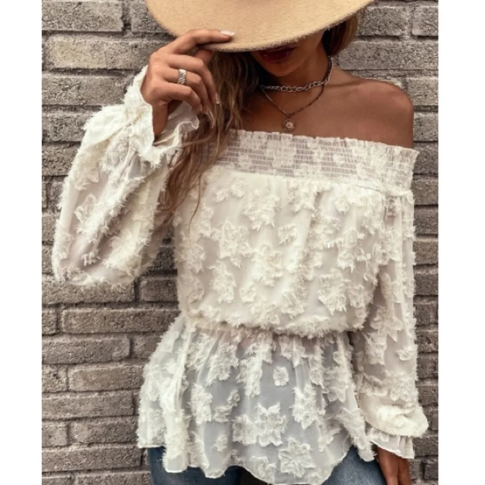 Boho fuzzy shirred peplum blouse